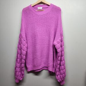 &Merci Crochet Sweater Women Size L Pink Feminine Girly Casual